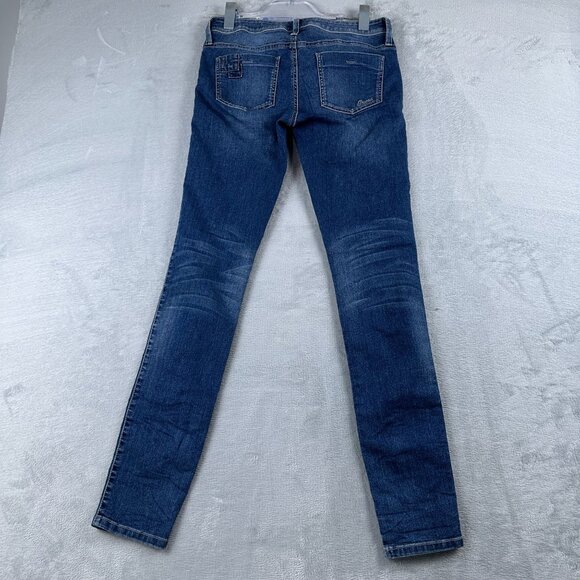 Guess Super Skinny Jeans Low Rise Womens Size 28 Marine Fit Patch Denim Blue - Picture 2 of 12